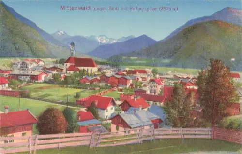 AK Mittenwald Reitherspitze Stadtpanorama Bayern ungelaufen Postkarte
