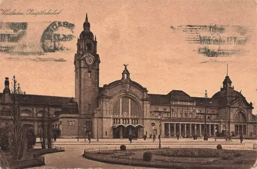 AK Wiesbaden Hauptbahnhof Hessen 1927 gelaufen Postkarte