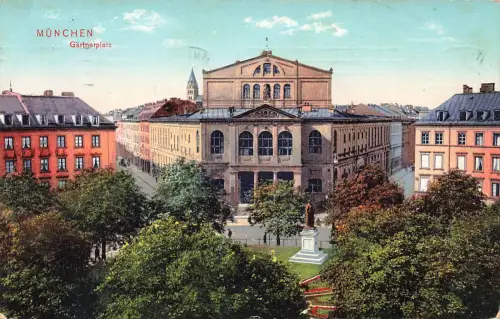 AK München Gärtnerplatz Denkmal Bayern 1911 gelaufen Postkarte