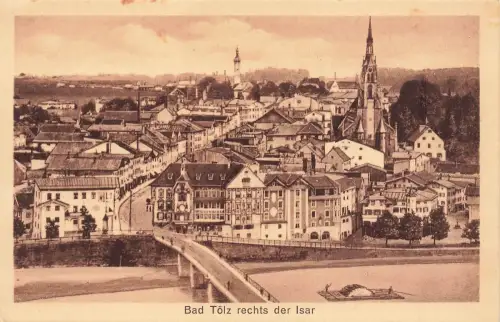 AK Bad Tölz Stadtansicht rechts der Isar Bayern ungelaufen Postkarte