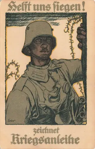 AK 1.WK Helft uns Siegen Zeichnet Kriegsanleihe Deutscher Soldat 1917 Patriotika
