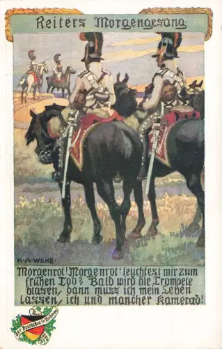 AK 1.WK Reiters Morgengesang Kavallerie Ulanen auf Pferd Patriotika Postkarte