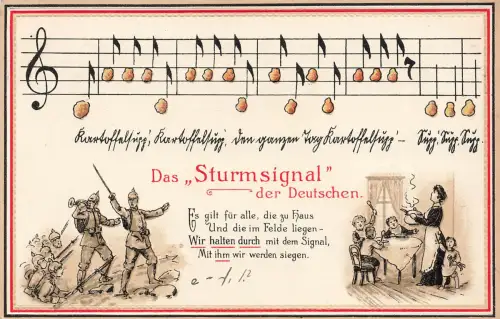 AK 1.WK Das Sturmsignal der Deutschen Lied Noten Patriotika Postkarte