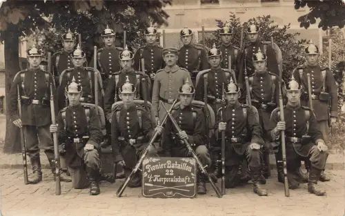 Fotokarte 1.WK Deutsche Soldaten Pickelhaube Pionier Bataillon 22 Riesa Sachsen