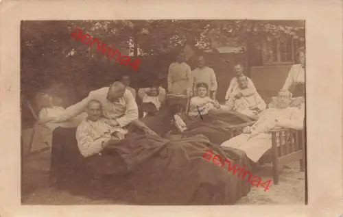 Fotokarte 1.WK verletzte Deutsche Soldaten im Genesungsheim Sayn bei Koblenz