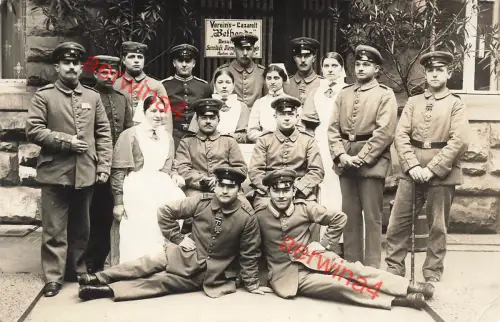 Fotokarte 1.WK Verletze deutsche Soldaten nach EK-2 Verleihung Lazarett