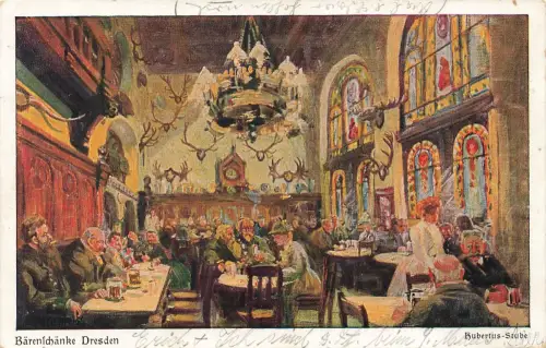 AK Dresden Gaststätte Bärenschänke Hubertus Stube Sachsen 1928 Postkarte