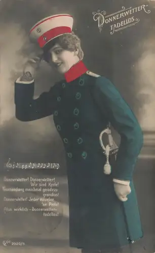 AK 1.WK Donnerwetter Tadellos Frau in Unifrom Humor 1909 Patriotika Postkarte