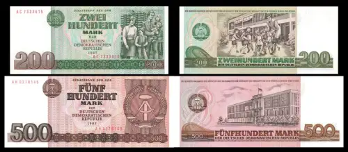Orig. DDR Banknoten 200 + 500 Mark 1985 Kassenfrisch / UNC