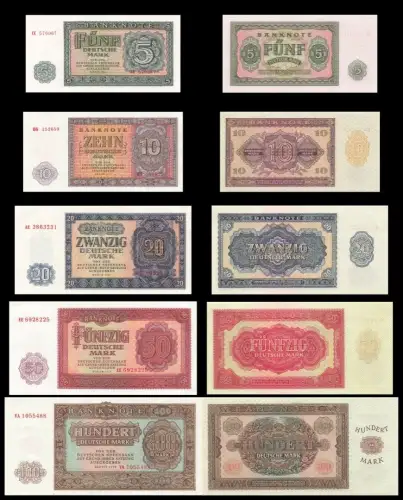 Orig. DDR Banknoten Satz 5 Mark bis 100 Mark 1955 Kassenfrisch / UNC