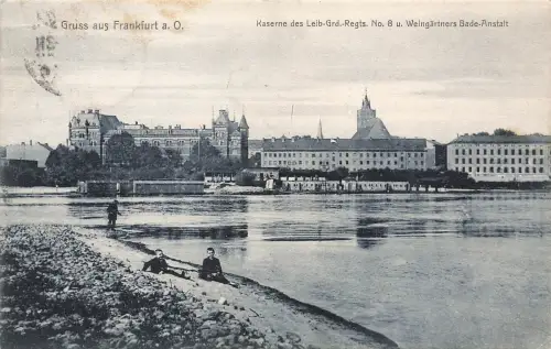 AK Frankfurt a. Oder Kaserne Leib Garde Regt. 8 Badeanstalt Brandenburg 1906