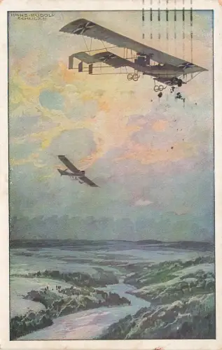 AK 1.WK Luftfahrt Doppeldecker Flugzeug Hans Rudolf Schulze 1916 Patriotika