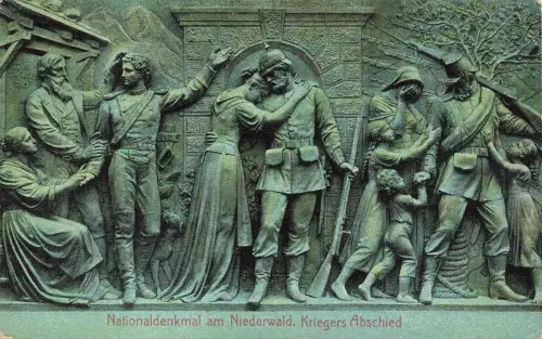 AK Rüdesheim a. Rhein Nationaldenkmal Niederwald Kriegers Abschied Hessen 1908
