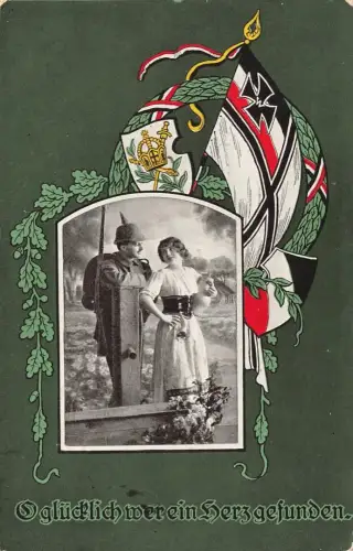 AK 1.WK Eisernes Kreuz Liebespaar Soldat Fahne Liebe 1917 Patriotika