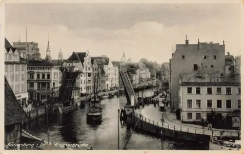 AK Königsberg Krämerbrücke Schiffe Ostpreussen 1942 gelaufen Postkarte