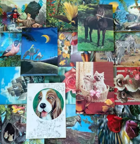 Lot / Konvolut 20 AK Postkarten 3D Color Märchen Blumen Sport Tiere