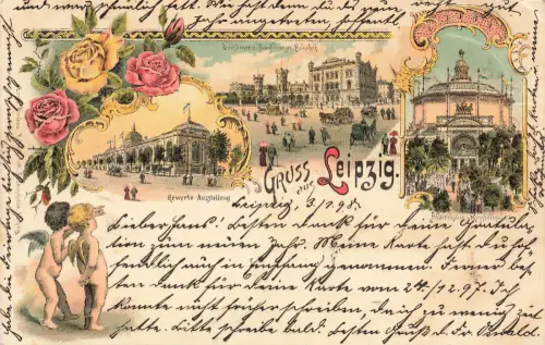AK Leipzig Alberthalle Kristallpalast Gewerbe Austellung Sachsen 1898 Litho