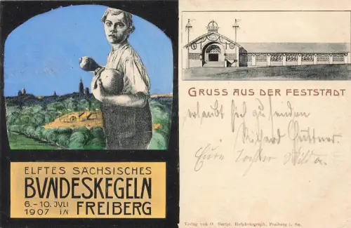 AK Freiberg Elftes Bundeskegeln 1907 Sport Kegeln Sachsen 1907 Postkarte