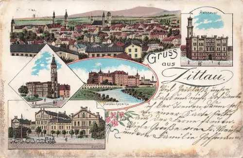 AK Littau Mandaukaserne Rathaus Johanneum Bahnhof Schweiz 1900 Postkarte Litho