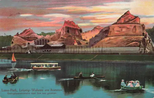 AK Leipzig-Wahren Auensee Luna Park Gebirgsszeneriebahn Sachsen 1915 Postkarte
