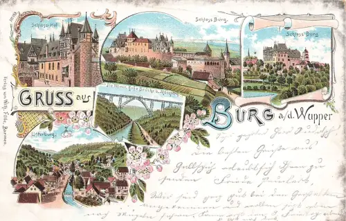 AK Burg an der Wupper Unterburg Schloss Hof Nordrhein-Westfalen 1898 Litho