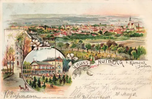 AK Kamenz Hutberg Hotel Lessing Turm Kirche Totalansicht Sachsen 1900 Litho
