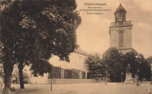 AK Küstrin-Altstadt Marienkirche Denkmal Marktgraf Johann Neumark Postkarte