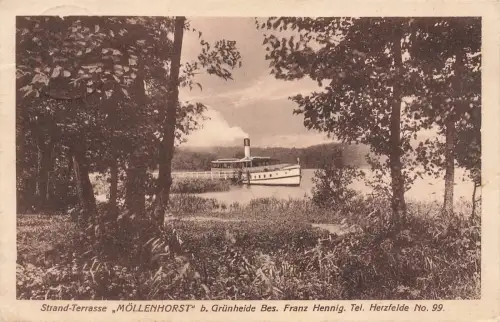 AK Grünheide Strand Terasse Möllenhorst Passagierdampfer Brandenburg 1933