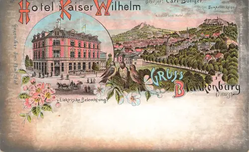 AK Blankenburg Hotel Kaiser Wilhelm Sachsen-Anhalt Harz ungela Lithoufen
