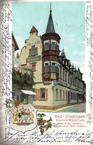 AK Bad Kissingen Karchs Weinstube Bäckerei Bayern gelaufen Feldpostkarte
