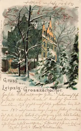 AK Leipzig-Grosszschocher Rittergut Schnee Winter Sachsen 1906 Postkarte