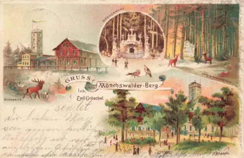 AK Mönchswalder Berg Wasserwerk Südseite Bismarckstein Sachsen 1902 Litho