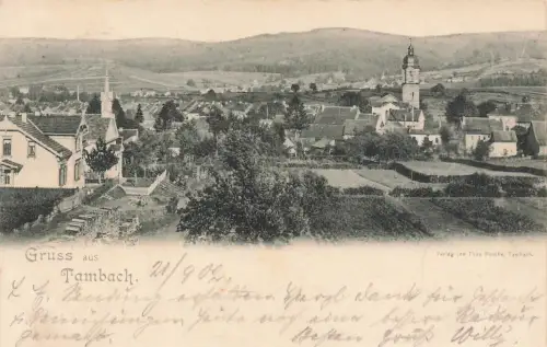 AK Tambach Stadtpanorama Ortsansicht Kirche Thüringen 1902 gelaufen Postkarte