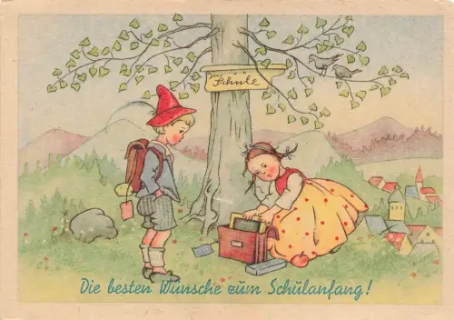 AK Schulanfang die besten Wünsche Einschulung Kinder Postkarte
