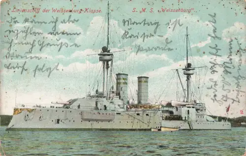 AK Linienschiff der Weissenburg Klasse S.M.S. Weissenburg 1909 Postkarte