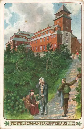AK Oberwiesenthal Fichtelberg Unterkunftshaus Sachsen gelaufen Postkarte
