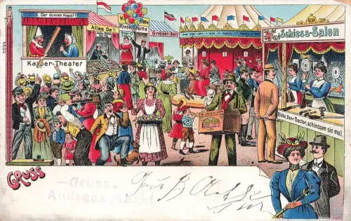 AK Wiesbaden Andreas Markt Schiessbude Kirmes Jahrmarkt Hessen 1910 Postkarte