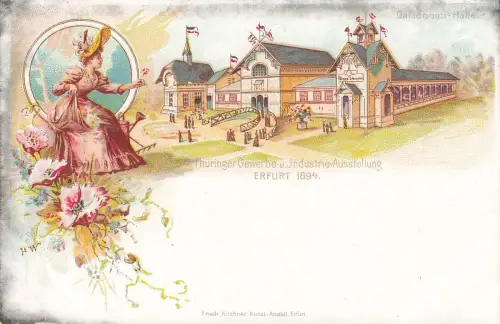 AK Erfurt Gartenbau Halle Thüringer Gewerbe Industrie Austellung Thüringen Litho