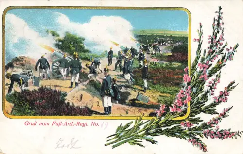 AK 1.WK Fuß Artillerie Regiment Nr 19 Soldaten 1915 Patriotika Postkarte