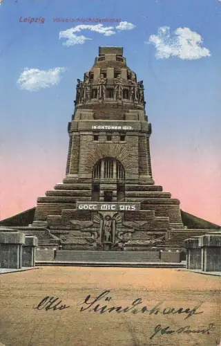 AK Leipzig Völkerschlachtdenkmal Gott mit uns Sachsen 1916 Feldpostkarte