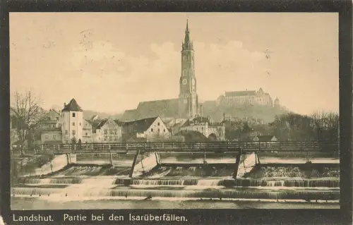 AK Landshut Partie bei den Isarüberfällen Bayern 1916 gelaufen Postkarte