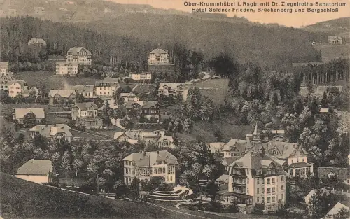 AK Ober-Krummhübel Hotel Goldener Frieden Brückenberg Bergschloss Schlesien