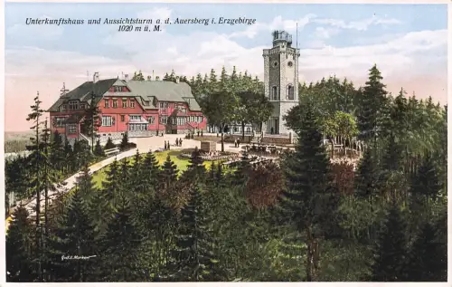 AK Eibenstock Aussichtsturm Unterkunftshaus Sachsen Erzgebirge Postkarte