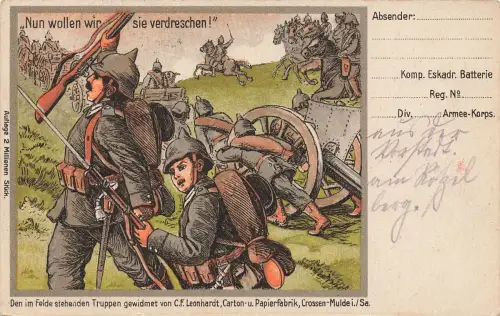 AK 1.WK Deutsche Infanterie Nun wollen wir sie verdreschen! 1915 Patriotika