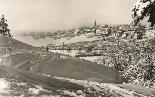 DDR AK Schöneck Stadtansicht Kirche Schnee Winter Sachsen 1969 Postkarte