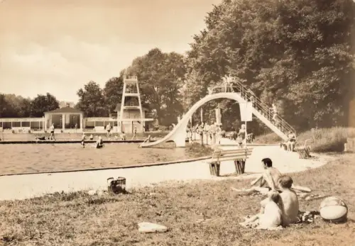 DDR AK Markneukirchen Rutsche Schwimmbad Sachsen Vogtland Postkarte