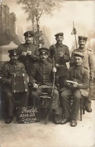 Fotokarte 1.WK Deutsche Soldaten Musikkapelle Flucht aus Sennelager