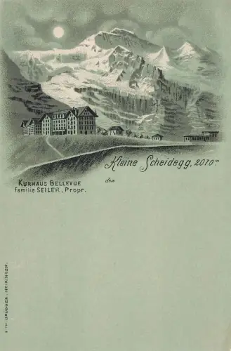 AK Lauterbrunnen Kleine Scheidegg Kurhaus Bellevue Alpen Schweiz Mondscheinkarte