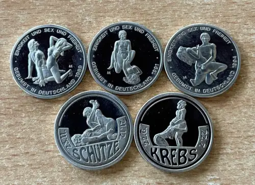 Lot 5 x Erotik Scherzmünzen Medaillen 1990 ASTRO TALER