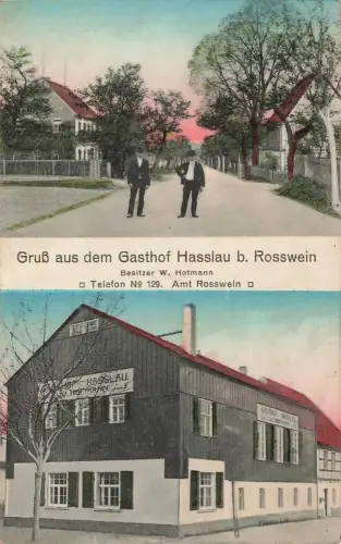 AK Rosswein Gasthof Hasslau Sachsen 1914 gelaufen Postkarte